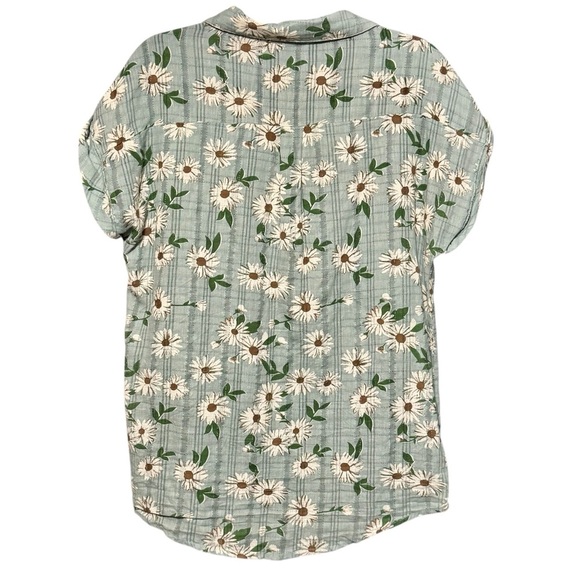 POL Cotton Gauzy Lightweight Floral Plaid Button Down Cuffed Sleeve Blouse - Picture 5 of 11